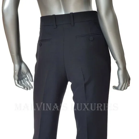 GUCCI PANTS BLACK SILK WOOL CREASED TROUSERS w LOGO BUTTON sz IT 44 US 8 - Picture 9 of 14